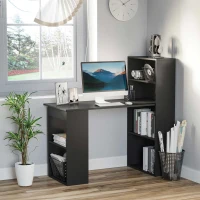 HOMCOM Modern Computer Desk with Storage Shelves, 47" Writing Table Workstation with Bookshelf for Home Office, Black(m-8)