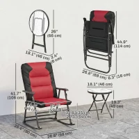 Outsunny 3pc Patio Foldable Rocking Chair Set, Outdoor Rocking Chairs and Table Bistro Set w/ Padded Seat, Headrest, Backrest for park, backyard, garden, Red(m-4)