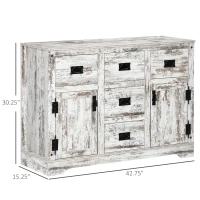 HOMCOM Sideboard Buffet Kitchen Sideboard Cabinet with Five Drawers Two Door Cabinets Adjustable Shelf for Living Room White(m-3)