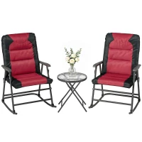Outsunny 3pc Patio Foldable Rocking Chair Set, Outdoor Rocking Chairs and Table Bistro Set w/ Padded Seat, Headrest, Backrest for park, backyard, garden, Red(m-2)