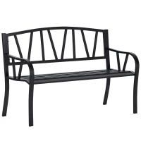 Outsunny 50" Outdoor Bench, Metal Garden Bench with V-Shaped Pattern Backrest, Porch Bench with Slatted Seat for Park, Yard, Lawn, Black(m-1)