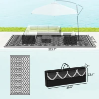 Outsunny Reversible Outdoor Rug, Waterproof Plastic Straw with Carry Bag, 9' x 18', Black & White Lantern(m-3)