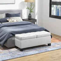 HOMCOM 46" Storage Ottoman Bench, Upholstered End of Bed Bench with Steel Frame, Button Tufted Storage Bench with Safety Hinges for Living Room, Entryway, Bedroom, Cream(m-2)