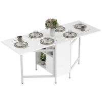 HOMCOM Multi-use Foldable Table with Hideaway Shelves, Drop Leaf Table for Kitchen, Dining, Study and Office, White(m-2)