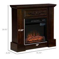 HOMCOM 32" Electric Fireplace with Mantel, Freestanding Heater with LED Log Flame, Overheat Protection and Remote Control, 1400W, Brown(m-3)
