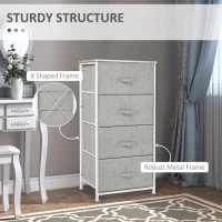 HOMCOM Linen Drawer Cabinet Organizer Storage Dresser Tower with 4 Removable Drawer Metal Frame Adjustable Feet for Living Room, Kitchen, Bathroom, White(m-5)