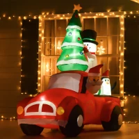 HOMCOM 7.5ft Christmas Inflatable Santa Claus Driving a Truck with Snowman, Penguin and Tree, Outdoor Blow-Up Yard Decoration with LED Lights Display(m-10)