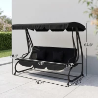 Outsunny 3-Seat Outdoor Patio Swing Chair, Converting Flatbed, Outdoor Swing Glider with Adjustable Canopy, Black(m-3)