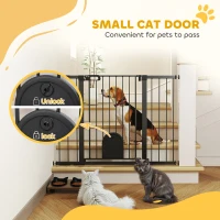 PawHut 30"-52" Extra Wide Pet Gate Barrier with Small Door, 35"H Dog Gate with Safety Gate Barrier, Stair Pressure Fit, Black(m-6)