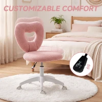 HOMCOM Armless Computer Desk Chair, Office Task Chair, Teddy Fleece Heart Makeup Vanity Chair with Swivel Wheels, Pink(m-7)