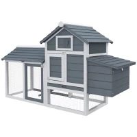 PawHut 60" Large Chicken Coop Wooden Hen House for Outdoor Backyard with 2 Doors, Nesting Box and Removable Tray, White(m-2)