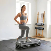 Soozier Adjustable Exercise Step Platform, 3-Level with Risers 4", 6", 8" Aerobic Stepper, 550lbs Weight Capacity, Grey(m-1)