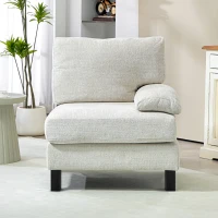 HOMCOM Right Side Module for Modular Sectional Sofa, Upholstered Armchair with Wood Legs and Pocket Spring, Cream White(m-8)