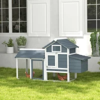 PawHut 60" Large Chicken Coop Wooden Hen House for Outdoor Backyard with 2 Doors, Nesting Box and Removable Tray, White(m-8)