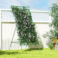 Outsunny Cucumber Trellis for Climbing Plants, Adjustable A-Frame Garden Trellis with Climbing Net, 20 Metal Clips, 4 Net Straps(m-8)