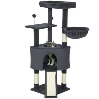 PawHut 47 Inch Cat Tree, Cat Tower for Indoor Cats with Cozy Condo, Bed, Toy Balls, Sisal Scratching Posts, Hammock, Dark Grey(m-9)