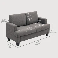 HOMCOM 54.3" Loveseat Sofa, 2 Seater Sofa with Removable Cushions, Small Couch with Solid Wood Frame for Living Room, Dark Grey(m-3)
