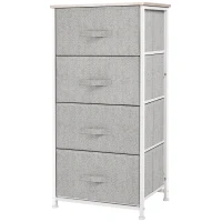 HOMCOM Linen Drawer Cabinet Organizer Storage Dresser Tower with 4 Removable Drawer Metal Frame Adjustable Feet for Living Room, Kitchen, Bathroom, White(m-11)