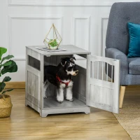PawHut Furniture Style Dog Crate, Wooden End Table Pet Kennel with Lockable Door for Small Medium Dog Indoor Puppy Cage, Grey(m-2)