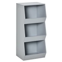 HOMCOM Kids Storage Cabinet with 3 Shelves, Anti-toppling Toy Storage Organizer for Play Room, Bedroom, Grey(m-2)