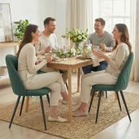 HOMCOM Modern Dining Chairs Set of 4, Upholstered Dining Room Chairs with Metal Legs, Shell Backrest, Padded Seat, Green(m-1)