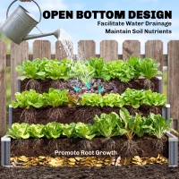 Outsunny 3 Tier Raised Garden Bed Outdoor Metal Patio Planter Box with Gloves,  4' x 4' x 2' for Backyard, Patio to Grow Vegetables, Herbs, and Flowers, Gray(m-7)