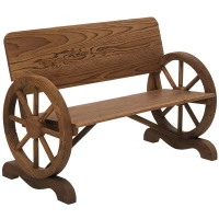 Outsunny Wooden Wagon Wheel Bench Rustic Design 2 Seater Garden Outdoor Chair High Back Loveseat(m-2)