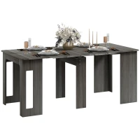 HOMCOM 23.6"-70.9" Extendable Dining Table for 6-8 People, Space-Saving Rectangular Kitchen Table for Small Spaces, Dining Room, Kitchen, Living Room, Grey(m-9)