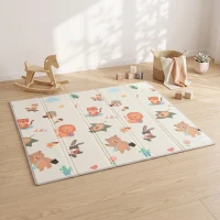 Qaba Foldable & Reversible Baby Play Mat, 79" x 71"Thick Play Mat for Floor, Waterproof Non-Slip, Giraffe & Woodland Animals(m-8)