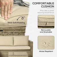 Outsunny 3 Piece Sectional Patio Furniture Set, Outdoor Wicker Rattan Sofa Couch with Table, Storage, 52.75"x30"x29.5", Khaki(m-6)