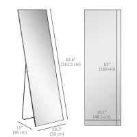 HOMCOM 64"x20" Full Length Mirror, Floor Standing, Wall-Mounted or Leaning Against Wall Tall Mirror w/Support Frame, Rectangular Full Body Mirror for Bedroom, Living Room, Black(m-3)
