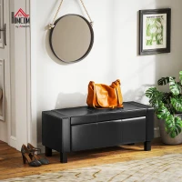HOMCOM 42" Deluxe Faux Leather Padded Storage Ottoman Bench Foot Stool Seat Chair with Organizer, Black(m-8)