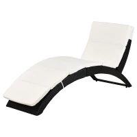 Outsunny Patio Foldable Wicker Chaise Lounge, PE Rattan Outdoor Lounge Chair, Bed with Cushion for Garden, Backyard, Lawn, Beige(m-11)