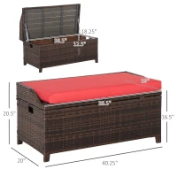 Outsunny 38 Gallon Outdoor Wicker Storage Bench Deck Box, PE Rattan Patio Furniture Pool Storage Bin Container with Interior Waterproof Cloth Bag and Comfortable Cushion, Red(m-3)