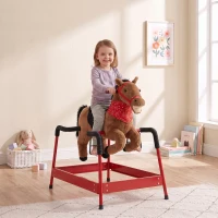 Qaba Kids Spring Rocking Horse, Ride on Horse with Neighing Sounds, Plush Animal Ride on Toy for Ages 3+ Years, Brown(m-10)