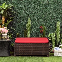 Outsunny 38 Gallon Outdoor Wicker Storage Bench Deck Box, PE Rattan Patio Furniture Pool Storage Bin Container with Interior Waterproof Cloth Bag and Comfortable Cushion, Red(m-2)