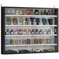 HOMCOM 5-Tier Display Cabinet, Wall-Mounted Display Case with 2 Glass Doors and Adjustable Shelves, Black(m-11)