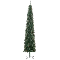 HOMCOM 9.5ft Pencil Christmas Tree, Slim Xmas Tree with Realistic Branches, Pine Cones and Metal Base, Green(m-11)