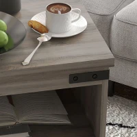 HOMCOM Side Table with Storage, End Table with Open Shelf, Cupboard and Wood Legs, Modern and Farmhouse Style, Gray(m-9)