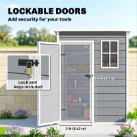 Outsunny 5 x 3FT Garden Shed with Floor, Outdoor Storage Shed with Lockable Door, Window and Vent for Backyard, Patio, Grey(m-6)