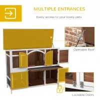 PawHut Two-Tier Wooden Rabbit Hutch with Openable Roof, Slide-Out Tray(m-5)