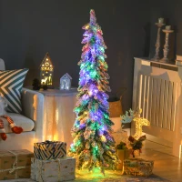 HOMCOM 4' Artificial Slim Christmas Trees, with Snow Frosted Branches, Warm White or Colorful LED Lights, Downswept Shape(m-2)