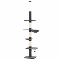 PawHut Floor-to-Ceiling Cat Tree 88.6"-100.4" Adjustable, 5-Level Cat Tower with Hammock, 3 Sisal Scratching Posts, Toy Ball(m-2)