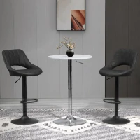 HOMCOM  Set of 2 Adjustable Bar Stools with PU Upholstered Back, Footrest, Round Base for Kitchen, Dining Room, Grey(m-1)
