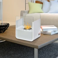 HOMCOM Ethanol Fireplace, 7.75" Tabletop 0.10 Gal, Stainless Steel, Burns up to 2 Hours, White(m-2)