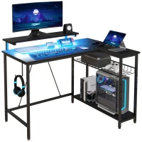 HOMCOM Reversible L Shaped Desk with Lights, Power Outlet, USB Ports, Corner Desk with Storage for Home Office, Black(m-1)