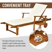 Outsunny Reclining Relaxing Chaise Lounge Chair with 4-Level Adjustable Backrest & Convenient Pull-Out Side Tray(m-4)