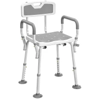 HOMCOM Adjustable Shower Chair with Arms Back and Padded Seat, Light Grey(m-9)