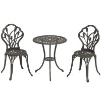 Outsunny 3PCs Patio Bistro Set, Outdoor Cast Aluminum Garden Table and Chairs with Umbrella Hole for Balcony, Bronze(m-9)