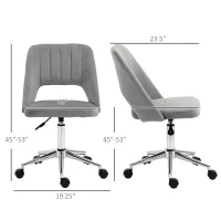 Vinsetto Modern Mid Back Office Chair with Velvet Fabric, Swivel Computer Armless Desk Chair with Hollow Back Design for Home Office, Grey(m-3)